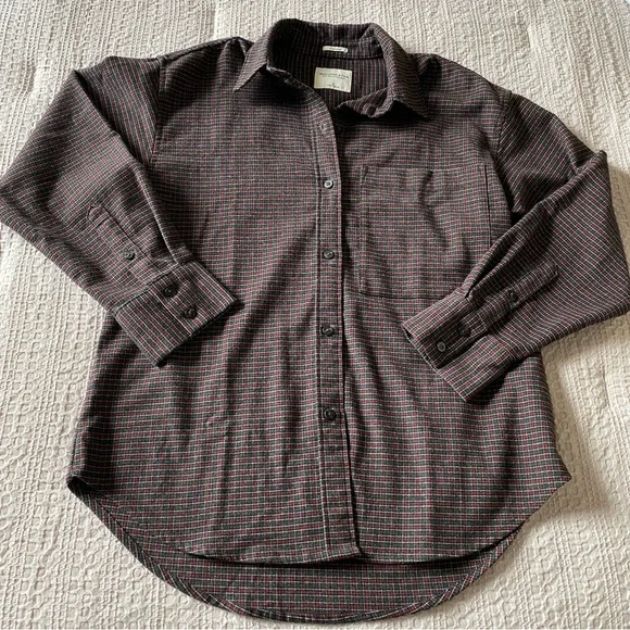 Abercrombie & Fitch Flannel Shirt Oversized Soft A&F Gray Black Red Small - Picture 6 of 12